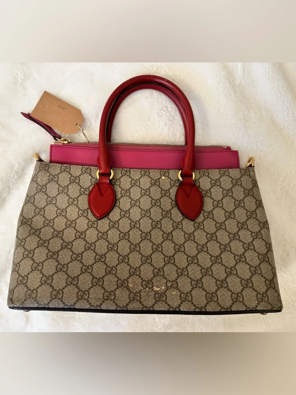 Gucci GG Supreme Canvas Tote Bag Pink and Red color way - Picture 2 of 12